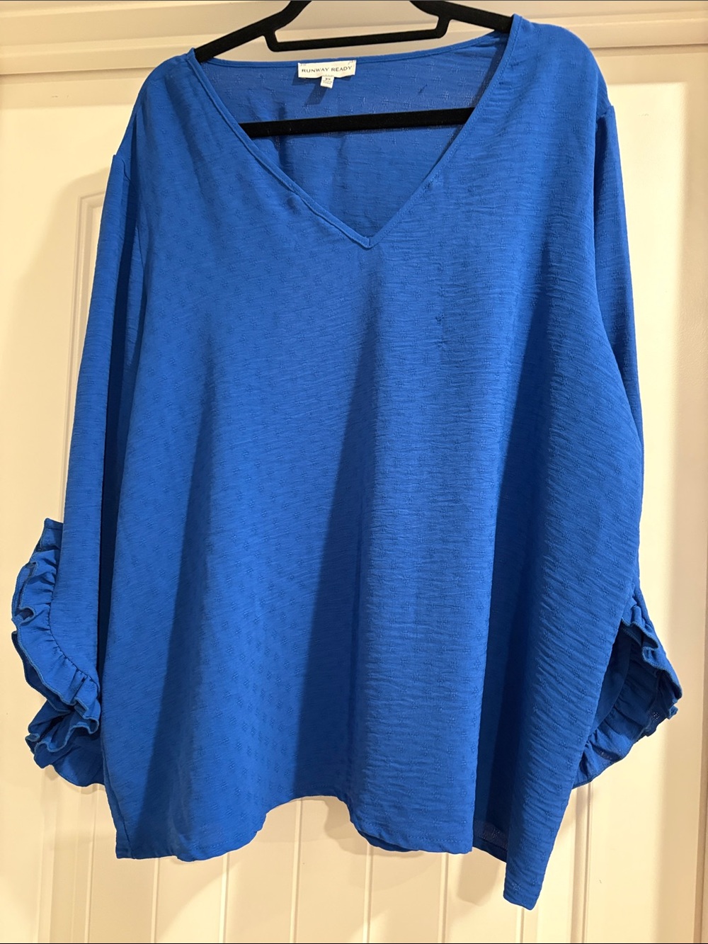 Royal Blue V-Neck Ruffle Sleeve Blouse